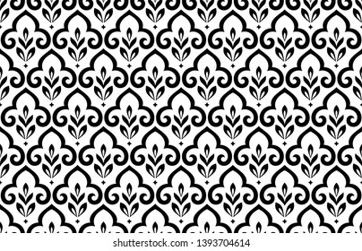 Flower geometric pattern. Seamless vector background. White and black ornament. Ornament for fabric, wallpaper, packaging, Decorative print