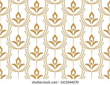 Flower geometric pattern. Seamless vector background. White and gold ornament. Ornament for fabric, wallpaper, packaging. Decorative print