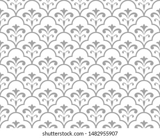 Flower geometric pattern. Seamless vector background. White and grey ornament. Ornament for fabric, wallpaper, packaging. Decorative print.