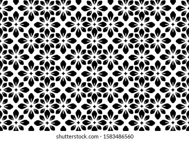 Flower geometric pattern. Seamless vector background. White and black ornament