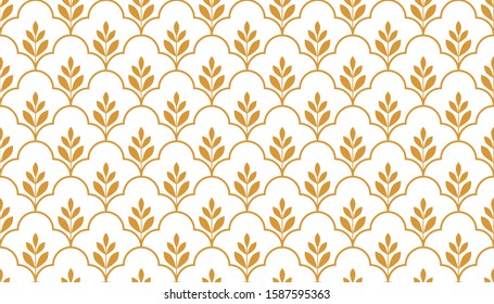Flower geometric pattern. Seamless vector background. White and gold ornament