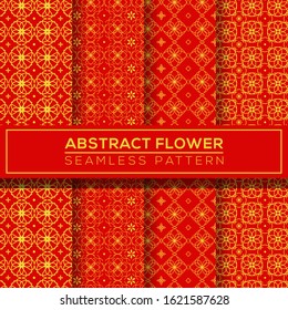Flower geometric pattern. Seamless vector background. red and gold ornament. Ornament for fabric, wallpaper, packaging, Decorative print
