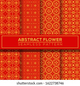 Flower geometric pattern. Seamless vector background. red and gold ornament. Ornament for fabric, wallpaper, packaging, Decorative print