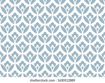 Flower geometric pattern. Seamless vector background. White and blue ornament