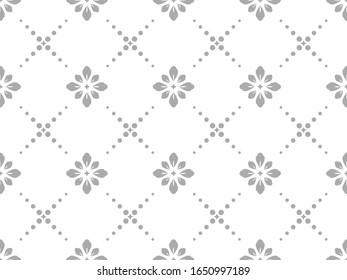 Flower geometric pattern. Seamless vector background. White and grey ornament.