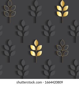 Flower geometric pattern. Seamless vector background. Gold and black ornament. Ornament for fabric, wallpaper, packaging, Decorative print