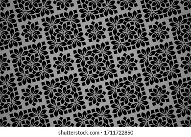 Flower geometric pattern. Seamless vector background. Black and grey ornament