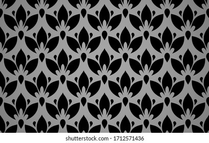 Patrón geométrico de las flores. Fondo vectorial transparente. Ornamento negro y gris