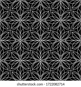 Flower geometric pattern. Seamless vector background. White and black ornament. Ornament for fabric, wallpaper, packaging. Decorative print