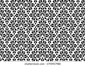Flower geometric pattern. Seamless vector background. White and black ornament