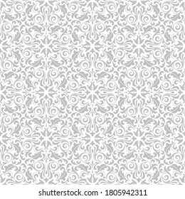 Flower geometric pattern. Seamless vector background. White and gray ornament.