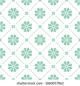 Flower geometric pattern. Seamless vector background. White and green ornament. Ornament for fabric, wallpaper, packaging. Decorative print