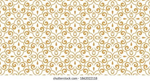 Flower geometric pattern. Seamless vector background. White and gold ornament