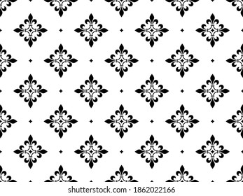 Flower geometric pattern. Seamless vector background. White and black ornament