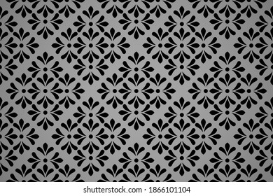 Flower geometric pattern. Seamless vector background. Black and gray ornament