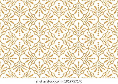 Flower geometric pattern. Seamless vector background. White and gold ornament. Ornament for fabric, wallpaper, packaging. Decorative print