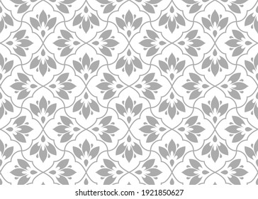 Flower geometric pattern. Seamless vector background. White and gray ornament.