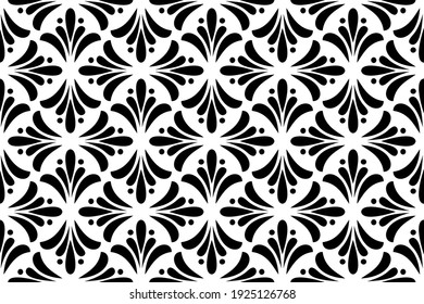 Flower geometric pattern. Seamless vector background. White and black ornament
