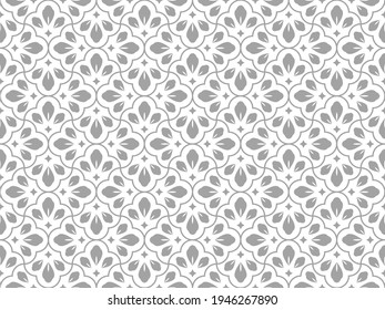 Flower geometric pattern. Seamless vector background. White and gray ornament.