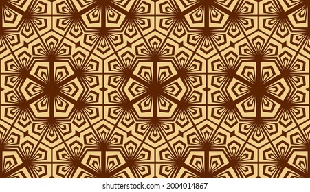 Flower geometric pattern. Seamless vector background. Dark brown and gold ornament