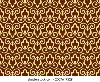 Flower geometric pattern. Seamless vector background. Dark brown and gold ornament
