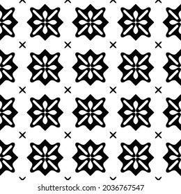 Flower geometric pattern. Seamless vector background. White and black ornament. Ornament for fabric, wallpaper, packaging. 
Decorative print
