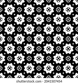 Flower geometric pattern. Seamless vector background. White and black ornament. Ornament for fabric, wallpaper, packaging. Decorative print