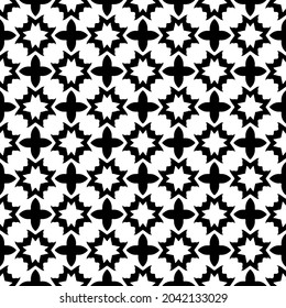 Flower geometric pattern. Seamless vector background. White and black ornament. Ornament for fabric, wallpaper, packaging. Decorative print