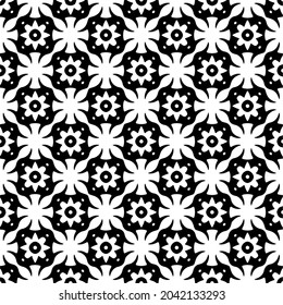 Flower geometric pattern. Seamless vector background. White and black ornament. Ornament for fabric, wallpaper, packaging. Decorative print