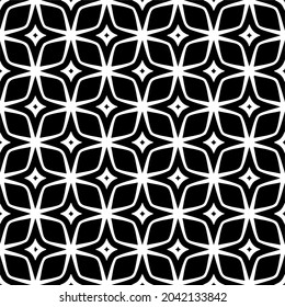 Flower geometric pattern. Seamless vector background. White and black ornament. Ornament for fabric, wallpaper, packaging. Decorative print