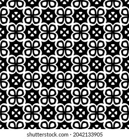 Flower geometric pattern. Seamless vector background. White and black ornament. Ornament for fabric, wallpaper, packaging. Decorative print
