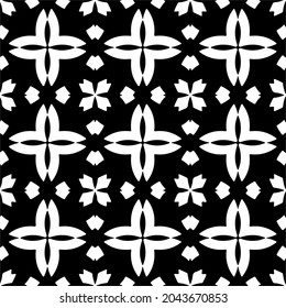 Flower geometric pattern. Seamless vector background. White and black ornament. Ornament for fabric, wallpaper, packaging. 

Decorative print