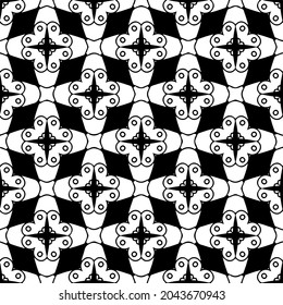 Flower geometric pattern. Seamless vector background. White and black ornament. Ornament for fabric, wallpaper, packaging. 

Decorative print
