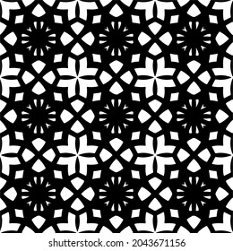 Flower geometric pattern. Seamless vector background. White and black ornament. Ornament for fabric, wallpaper, packaging. 

Decorative print