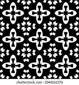 Flower geometric pattern. Seamless vector background. White and black ornament. Ornament for fabric, wallpaper, packaging. Decorative print