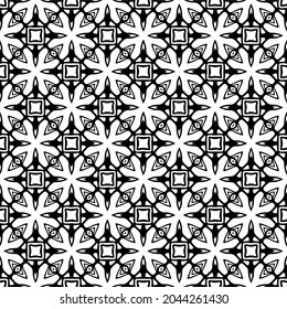 Flower geometric pattern. Seamless vector background. White and black ornament. Ornament for fabric, wallpaper, packaging. Decorative print