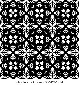 Flower geometric pattern. Seamless vector background. White and black ornament. Ornament for fabric, wallpaper, packaging. Decorative print