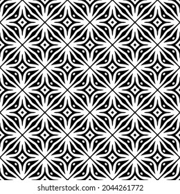 Flower geometric pattern. Seamless vector background. White and black ornament. Ornament for fabric, wallpaper, packaging. Decorative print