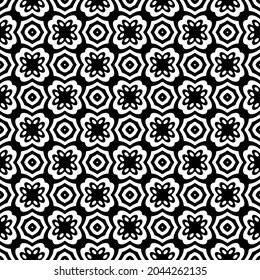 Flower geometric pattern. Seamless vector background. White and black ornament. Ornament for fabric, wallpaper, packaging. Decorative print