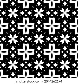 Flower geometric pattern. Seamless vector background. White and black ornament. Ornament for fabric, wallpaper, packaging. Decorative print