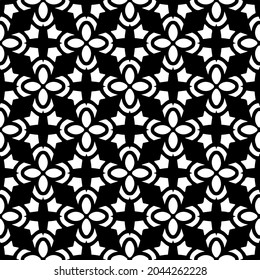 Flower geometric pattern. Seamless vector background. White and black ornament. Ornament for fabric, wallpaper, packaging. Decorative print