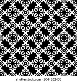 Flower geometric pattern. Seamless vector background. White and black ornament. Ornament for fabric, wallpaper, packaging. Decorative print