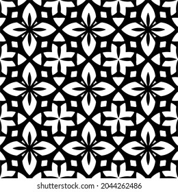 Flower geometric pattern. Seamless vector background. White and black ornament. Ornament for fabric, wallpaper, packaging. Decorative print
