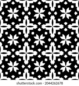 Flower geometric pattern. Seamless vector background. White and black ornament. Ornament for fabric, wallpaper, packaging. Decorative print