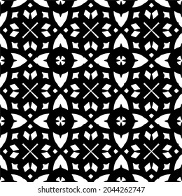 Flower geometric pattern. Seamless vector background. White and black ornament. Ornament for fabric, wallpaper, packaging. Decorative print