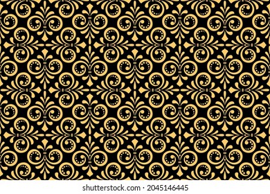 Flower geometric pattern. Seamless vector background. Gold and black ornament. Ornament for fabric, wallpaper, packaging. Decorative print