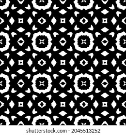 Flower geometric pattern. Seamless vector background. White and black ornament. Ornament for fabric, wallpaper, packaging. Decorative print