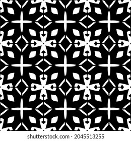 Flower geometric pattern. Seamless vector background. White and black ornament. Ornament for fabric, wallpaper, packaging. Decorative print
