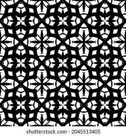 Flower geometric pattern. Seamless vector background. White and black ornament. Ornament for fabric, wallpaper, packaging. Decorative print