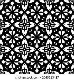 Flower geometric pattern. Seamless vector background. White and black ornament. Ornament for fabric, wallpaper, packaging. Decorative print